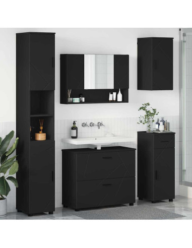 Set di mobili per il bagno con cassetto con porta 5 pcs Nero