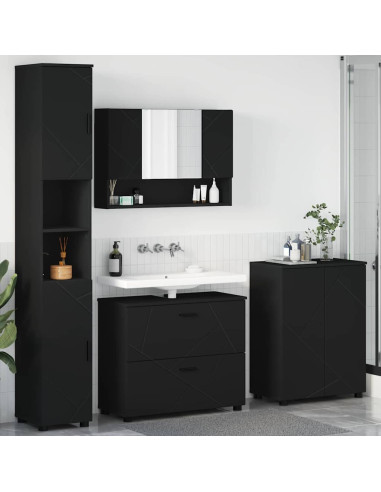 Set di mobili per il bagno con cassetto con porta 4 pcs Nero