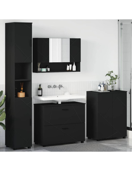 Set di mobili per il bagno con cassetto con porta 4 pcs Nero