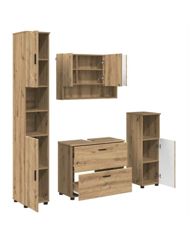 Set di mobili per il bagno 4 pz Rovere artigianale