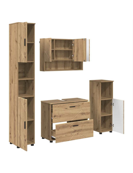 Set di mobili per il bagno 4 pz Rovere artigianale