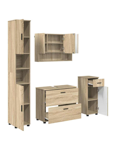 Set di mobili per il bagno con cassetto 4 pcs Rovere Sonoma