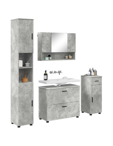 Set di mobili per il bagno con cassetto 4 pcs Grigio cemento
