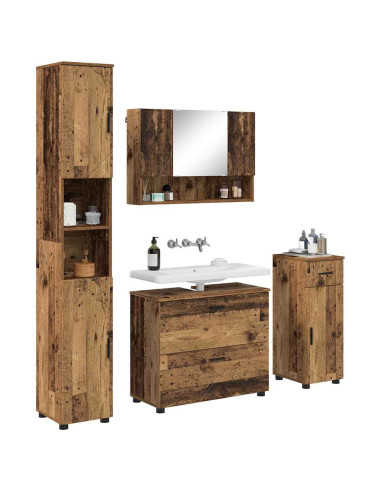 Set di mobili per il bagno con cassetto 4 pcs Legno vecchio