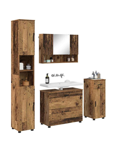 Set di mobili per il bagno con cassetto 4 pcs Legno vecchio