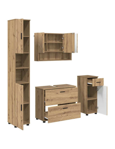 Set di mobili per il bagno 4 pz Rovere artigianale