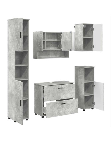 Set di mobili per il bagno con cassetto 5 pcs Grigio cemento