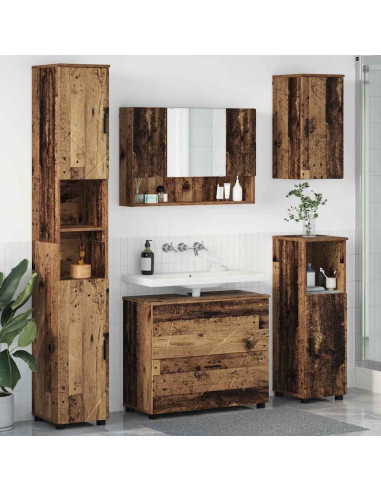 Set di mobili per il bagno con cassetto 5 pcs Legno vecchio