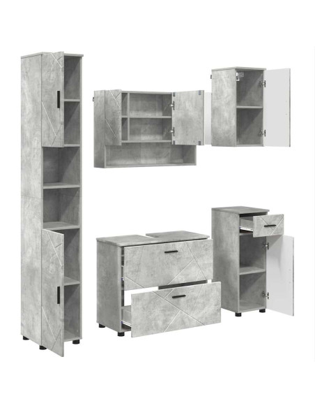 Set di mobili per il bagno con cassetto 5 pcs Grigio cemento