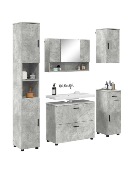 Set di mobili per il bagno con cassetto 5 pcs Grigio cemento
