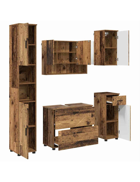 Set di mobili per il bagno con cassetto 5 pcs Legno vecchio