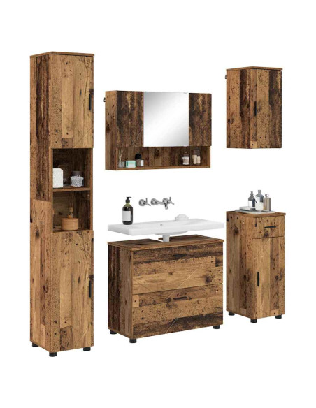 Set di mobili per il bagno con cassetto 5 pcs Legno vecchio