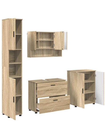 Set di mobili per il bagno con cassetto 4 pcs Rovere Sonoma