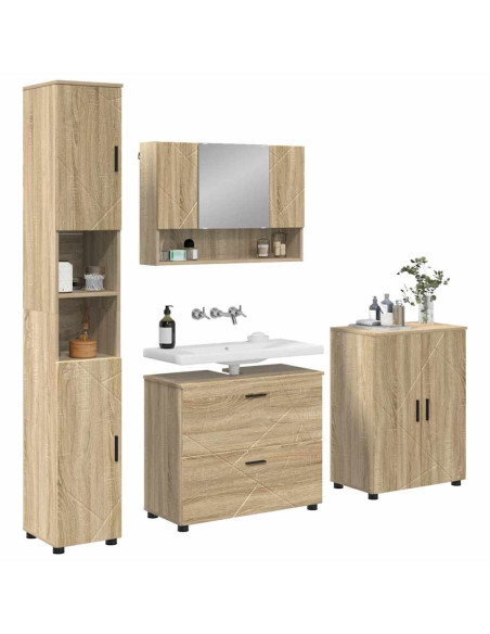 Set di mobili per il bagno con cassetto 4 pcs Rovere Sonoma