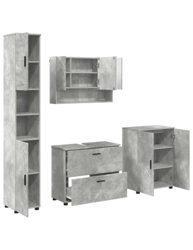 Set di mobili per il bagno con cassetto 4 pcs Grigio cemento
