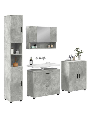 Set di mobili per il bagno con cassetto 4 pcs Grigio cemento