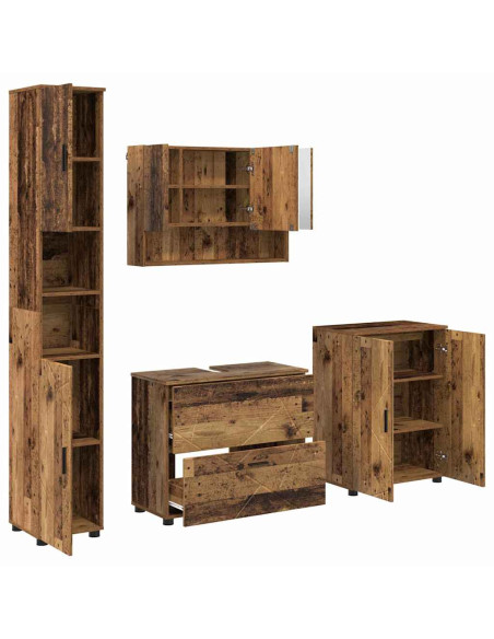 Set di mobili per il bagno con cassetto 4 pcs Legno vecchio
