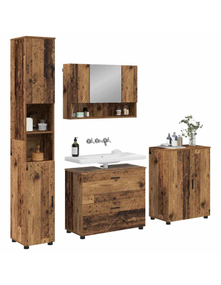 Set di mobili per il bagno con cassetto 4 pcs Legno vecchio