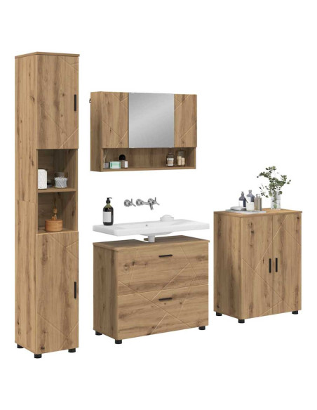 Set di mobili per il bagno 4 pz Rovere artigianale