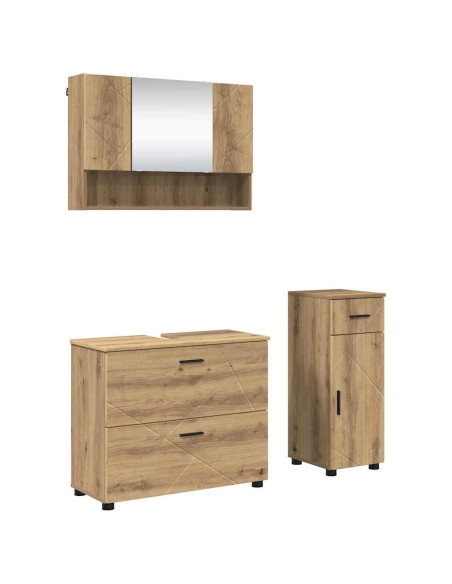 Set di mobili per il bagno 3 pz Rovere artigianale