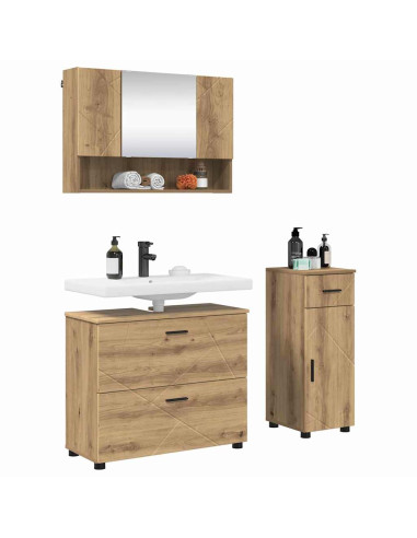 Set di mobili per il bagno 3 pz Rovere artigianale