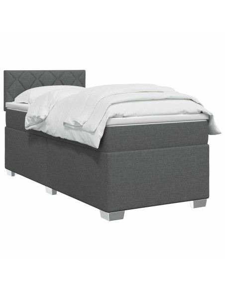 Letto con Box Spring, Materasso e LED Grigio Scuro 90 x 190 cm