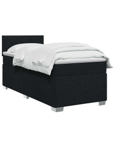 Letto con Box Spring, Materasso e LED Nero 90 x 190 cm Tessuto 2
