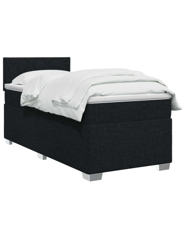 Letto con Box Spring, Materasso e LED Nero 90 x 190 cm Tessuto