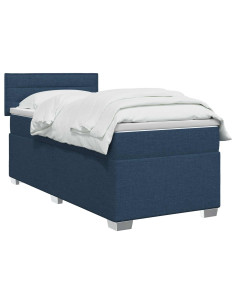 Letto con Box Spring, Materasso e LED Blu 100 x 200 cm Tessuto 2