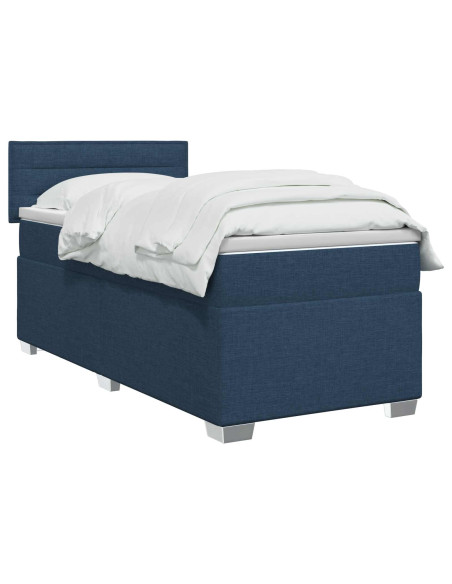 Letto con Box Spring, Materasso e LED Blu 100 x 200 cm Tessuto