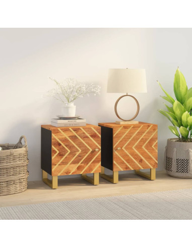 Comodini 2 pz Marrone e Nero in Legno Massello di Mango