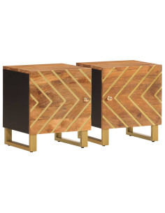 Comodini 2 pz Marrone e Nero in Legno Massello di Mango 2