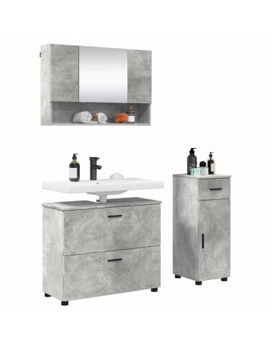 Set di mobili per il bagno con cassetto 3 pcs Grigio cemento
