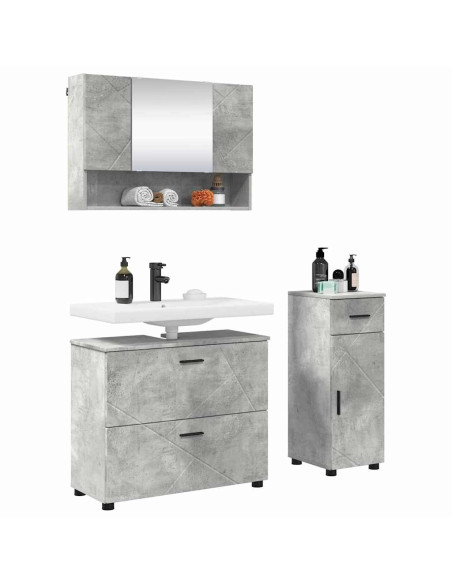 Set di mobili per il bagno con cassetto 3 pcs Grigio cemento
