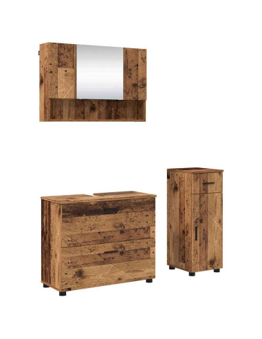 Set di mobili per il bagno con cassetto 3 pcs Legno vecchio