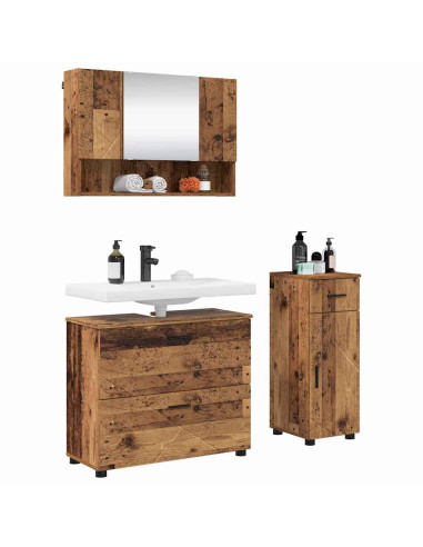 Set di mobili per il bagno con cassetto 3 pcs Legno vecchio