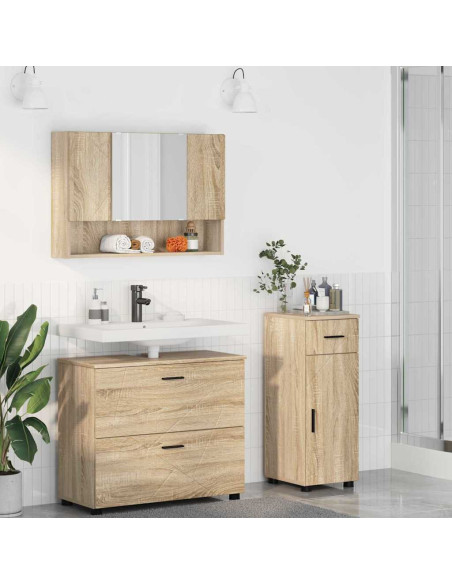 Set di mobili per il bagno con cassetto 3 pcs Rovere Sonoma