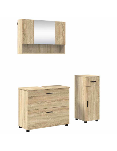 Set di mobili per il bagno con cassetto 3 pcs Rovere Sonoma