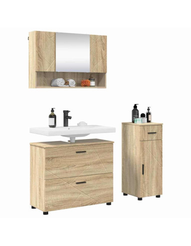 Set di mobili per il bagno con cassetto 3 pcs Rovere Sonoma