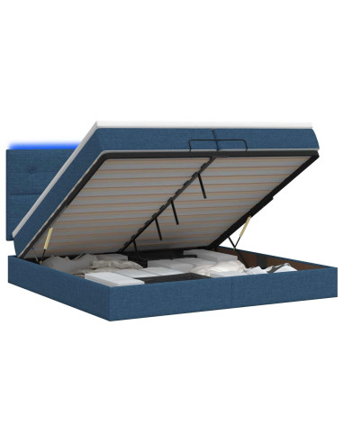 Letto Ottomano con Materasso e LED Blu 200 x 200 cm Tessuto