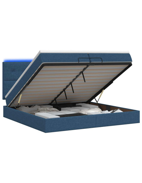 Letto Ottomano con Materasso e LED Blu 200 x 200 cm Tessuto