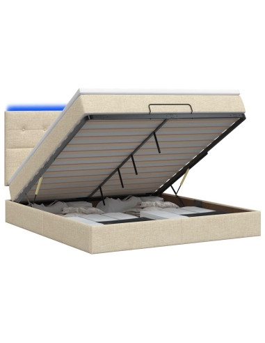 Letto Ottomano con Materasso e LED Crema 180 x 200 cm Tessuto