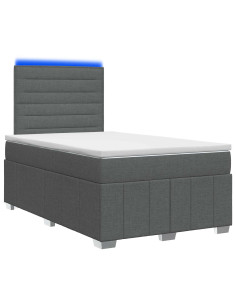 Letto Box Spring LED con Materasso Grigio Scuro 120 x 190 cm