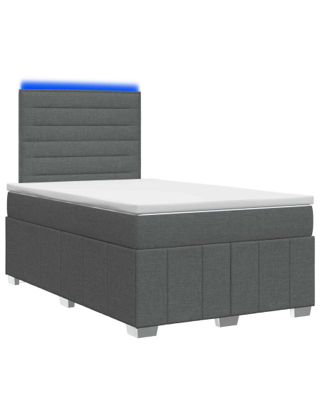 Letto Box Spring LED con Materasso Grigio Scuro 120 x 190 cm