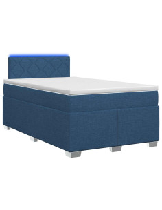 Letto con Box Spring, Materasso e LED Blu 120 x 200 cm Tessuto