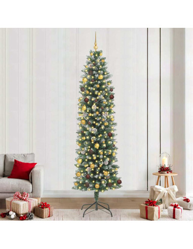 Albero di Natale Artificiale Sottile Verde e Bianco 240 cm