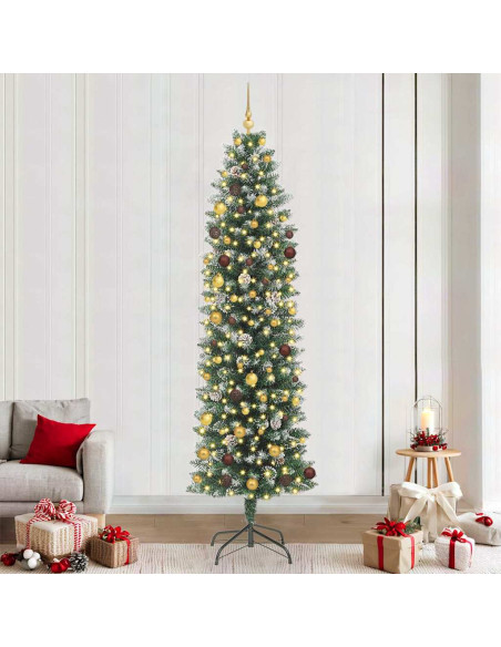Albero di Natale Artificiale Sottile Verde e Bianco 240 cm