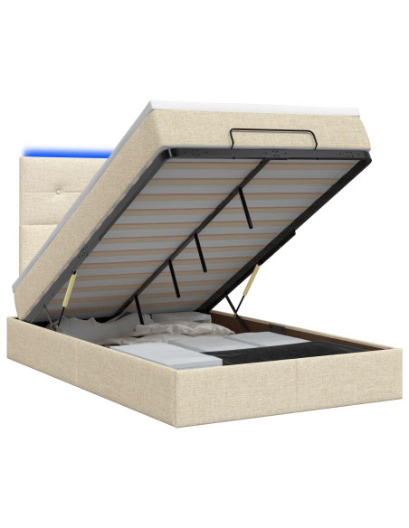 Letto Ottomano con Materasso e LED Crema 120 x 200 cm Tessuto