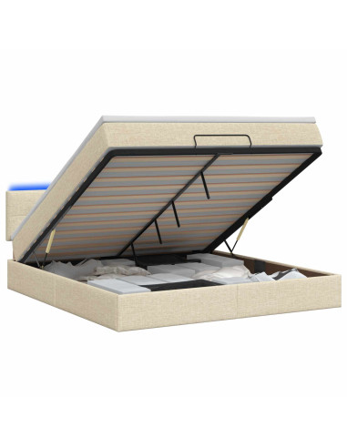 Letto Ottomano con Materasso e LED Crema 140 x 200 cm Tessuto