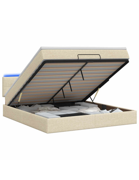 Letto Ottomano con Materasso e LED Crema 140 x 200 cm Tessuto